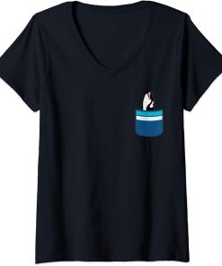 Womens Ocean Animal Lover Killer Whale Pocket Orca V-Neck T-Shirt