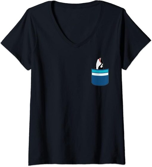 Womens Ocean Animal Lover Killer Whale Pocket Orca V-Neck T-Shirt