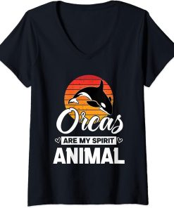 Womens Retro, Orcas Are My Spirit Animal Funny Orca Whale quote V-Neck T-Shirt