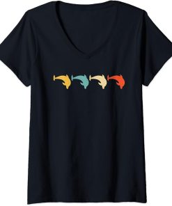 Womens Dolphin Vintage Retro Beluga Fish Orca Lover 60s 70s Gift V-Neck T-Shirt