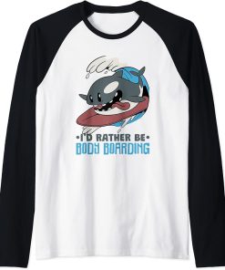 Bodyboarding Orca I’d Rather Be Body Boarding Raglan Baseball Tee