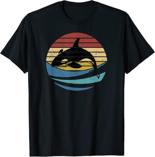 Orca Killer Whale Retro Vintage Sunset Ocean Wave Orca Whale T-Shirt