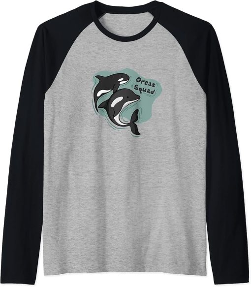 Orca Squad Cute Sea Animal Whales Funny Saying Raglan Baseball Tee